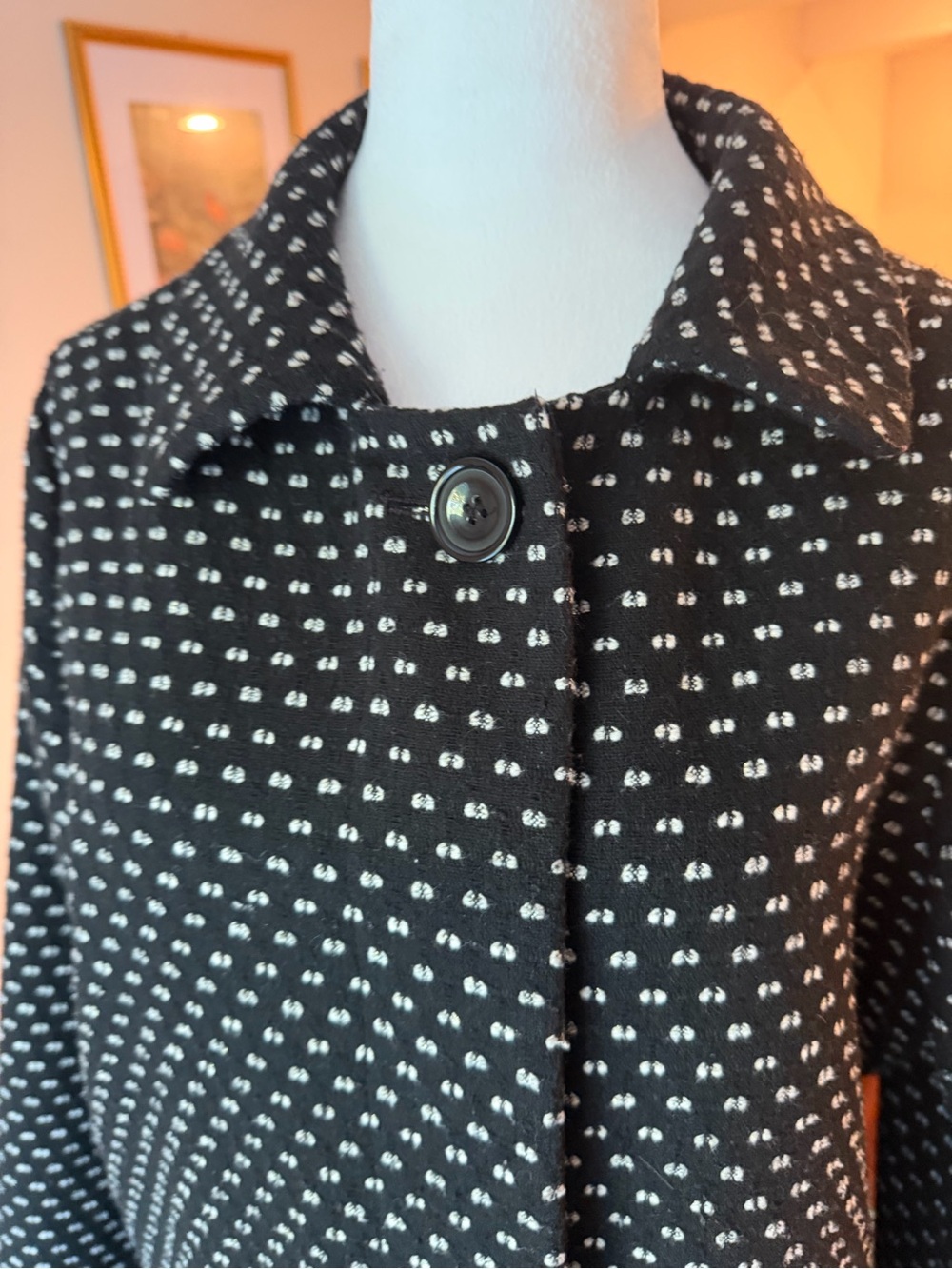 Black Patterned Women's Coat Lightweight - Classic Button Front - Picture 3 of 8